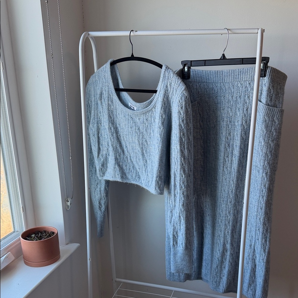 Future Collective Gray Knit Cropped Sweater + Skirt Set